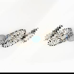 Antique Lauritz Jensen Pierced Silver Foliage L.J 830S 14 Moonstone Bracelet: An antique solid silver foliage bracelet by Lauritz JensenIt, featuring 6 oval cabochon cut moonstones (7.50x9.25mm). weighs a total of 26.85 grams, measures 19.44mm wide, and measures 7.25 inches in
