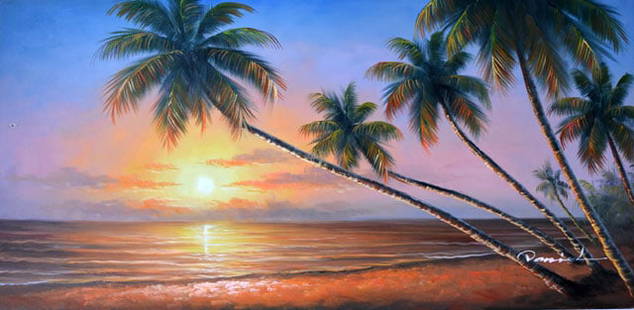 DANIEL BEAUTIFUL SUNSET SIGNED ORIGINAL: DANIEL BEAUTIFUL SUNSET SIGNED ORIGINAL. Artist: Daniel - Title: Beautiful Sunset - Medium: Original Oil on Canvas - Signature: This one-of-a-kind work is hand-signed by the artist at the bottom of th