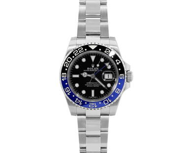 Rolex Mens Stainless Steel Batman GMT Master 2 With Rolex Box And Card: One Mens Pre Owned Rolex Stainless Steel GMT Master 2 Polished, Serviced And Electronically Tested, Rolex Stainless Steel Case: 40mm, Rolex Stainless Steel Crown, Rolex Bezel: Stainless Steel Bi Direc