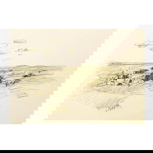 Burgundian Village of Vosne-Romanee, Burgundy by Ensrud Original: "Burgundian Village of Vosne-Romanee, Burgundy" is an original Pencil on Paper by Wayne Ensrud. The piece is hand signed by the artist and comes with a Certificate of Authenticity. Measures approximat