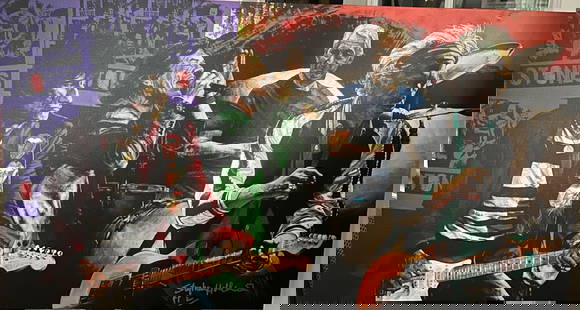 Rolling Stones by Stephen Holland: A dynamic image of the Rolling Stones by Stephen Holland is a 24.5" x 46" giclee PP2 on boxed canvas, with COA
