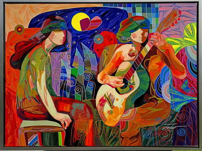 Gypsy Melody by Tadeo Zavaleta: First-Rate limited Edition embellished giclee on canvas. Hand signed by Zavaleta. This artwork comes framed ready to hang. Frame 42x32 Art 40x30 inches.