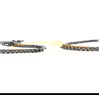 3.88 ctw Diamond Tennis Bracelet - 14KT White Gold: One electronically tested 14KT white gold lady's combination cast & assembled fashion straight line tennis bracelet with a tongue clasp with fold-under safety with a basket motif with a bright polish