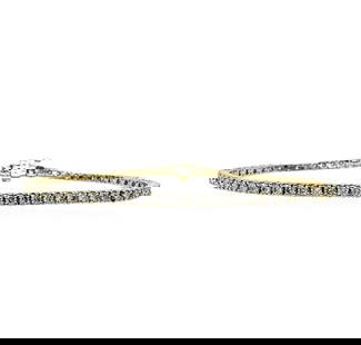 3.36 ctw Diamond Tennis Bracelet - 14KT White Gold: One electronically tested 14KT white gold lady's combination cast & assembled fashion straight line tennis bracelet with a tongue clasp with fold-under safety with a basket motif with a bright polish
