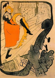 Toulouse-Lautrec - Jane Avril: Artist: Toulouse-Lautrec - Title: Jane Avril - Medium: Fine Art Giclee on Canvas - Image Size: Approximately 32 inches x 22.75 inches - Unframed on Unstretched Canvas - Biography: Today we know Henri