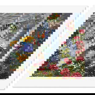 Country Flowers by Powell John: "Country Flowers" is a limited edition printers proof serigraph on paper by John Powell numbered and hand signed by the artist. Includes Letter of Authenticity. Measures approx. 23" x 24" (border) 18"
