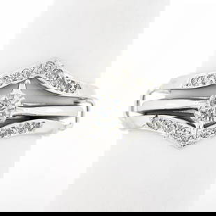 Vintage 14K White Gold 0.62 ctw Diamond Solitaire Engagement & Wedding Ring Set: A vintage solid 14k white gold engagement & wedding ring set, with 1 old transitional cut natural diamond (G - I1 ; 4.77mm / 0.44ct ), and 18 single cut natural diamonds (G/H - I1/I2 ; 0.18ctw). The r