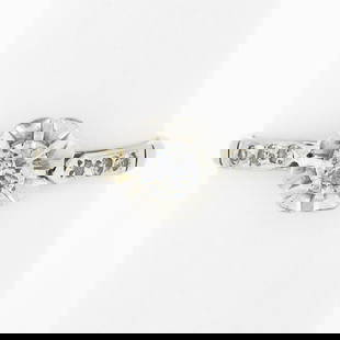 Antique Edwardian French 18k White Gold & Platinum Round Diamond Engagement Ring: An antique solid 18k white gold & platinum french engagement ring, featuring 1 old transitional cut natural diamond (H/I - I1 ; 0.25ct ), accented with 6 old rose & old single cut natural diamonds (H-