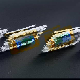 David Webb 18k Yellow Gold & Azurmalachite Lassoed Cylinder Hammered Cuff Links: A solid 18k yellow gold cufflinks by David Webb, with 2 cylinder cut natural azumalachites (14x6.8mm). These cuff links have a swivel design with a clearance of 15.1mm, weigh a total of 26.58 grams, a