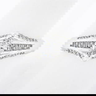 14k White Gold 1.37 ctw Marquise Solitaire Baguette Round Diamond Engagement Rin: A solid 14k white gold engagement ring, with 1 marquise cut natural diamond (D - VVS1 ; 0.33ct ), and 18 baguette cut natural diamonds (E/F - VVS2/VS1 ; 0.72ctw), with 32 round brilliant cut natural d