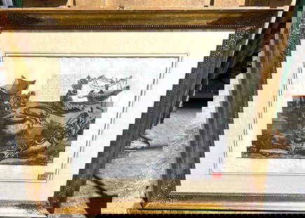 1728 Engraving de ROMA by Giovanni Piranesi: Framed 18thCentury Engraving 20x25" by famed Architect & Engraver Giovanni Piranesi, depicting a collection of excavated ancient Roman artifacts. Catalogue Raisonne by M.Henri Focillon. Old frame 32x3