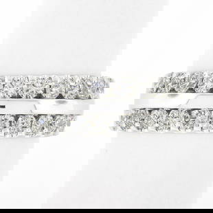 14k White Gold 1.20 ctw Dual Row Round Diamond w/ Polished Center Wide Band Ring: A solid 14k white gold band ring, with 20 round cur natural diamonds (G/H - SI1/SI2 w/ a few I1 ; 1.20ctw). The ring is size 7.0, weighs a total of 6.78 grams, and measures 7.7mm wide.