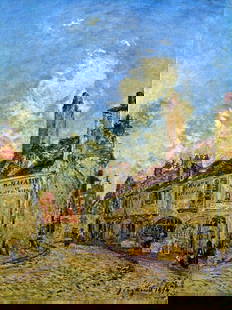 Johan Barthold Jongkind - Street in Nevers: Artist: Johan Barthold Jongkind - Title: Street in Nevers - Medium: Fine Art Reproduction Giclee on Canvas - Image Size: Approximately 20 inches x 15 inches - Unframed on Unstretched Canvas - Biograph