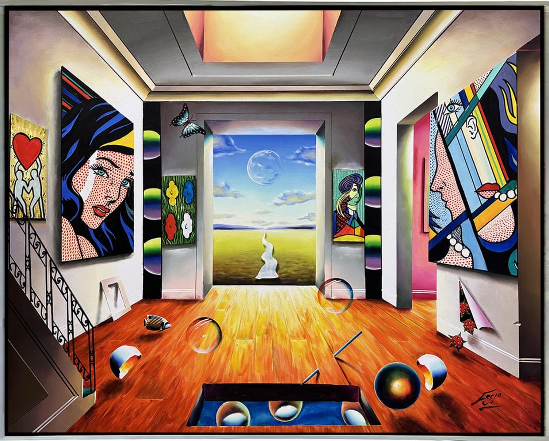 Destiny by Ferjo: This exquisite origin acrylic artwork on canvas exemplifies the artist's mastery and creative vision. This hand signed piece comes frame and ready to hang. Art size 60x48" framed size 62x50"