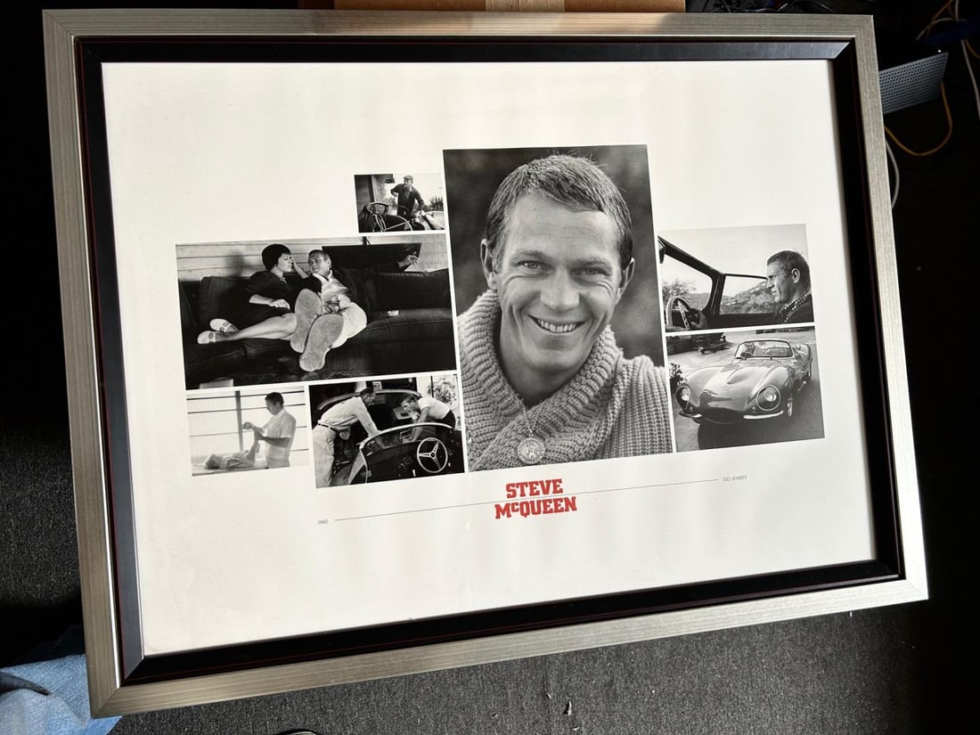 Steve McQueen by Sid Avery: A framed Studio Promo poster of Steve McQueen, 25x19" framed. Photos by Sid Avery