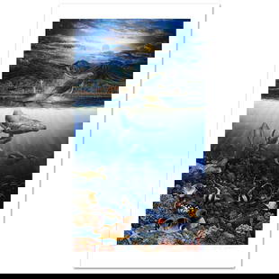 Two Worlds by Nelson Robert Lyn: "Two Worlds" is a limited edition mixed media on paper by Robert Lyn Nelson numbered and hand signed by the artist. Includes Letter of Authenticity. Measures Approx. 21" x 35" (with border) 16.5" x 30