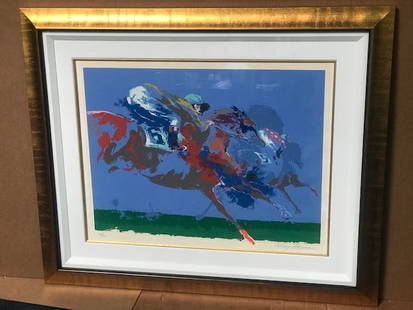 In The Stretch 1972 by Leroy Neiman: In The Stretch 1972" - This item is hand signed by the artist LeRoy Neiman - Limited Edition Serigraph #165 of 250 - Framed size = 35" x 42