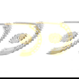 18K Gold 1.65 ctw Invisible Princess & Pave Round Diamond Cuff Stud Earrings: A solid 18k yellow gold cuff earrings, with 36 princess cut natural diamonds (H/I- VS2-SI2 ; 1.25ctw), and 40 round cut natural diamonds (H/I - VS2/SI1 ; 0.40ctw). The earrings measure approximately 1