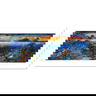 Sweeping Hana Vistas by Nelson Robert Lyn: "Sweeping Hana Vistas" is a limited edition mixed media on paper by Robert Lyn Nelson numbered and hand signed by the artist. Includes Letter of Authenticity. Measures approx. 31" x 15" (border) 27" x