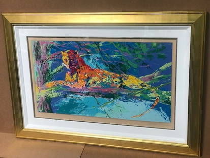 Kenya Leopard by LeRoy Neiman: Kenya Leopard by LeRoy Neiman - Hand signed by LeRoy Neiman - Limited Edition Serigraph - Rare AP (Artist's Proof) - Framed size = 37" x 53"