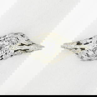 Antique Art Deco 18k White Gold 0.26 ctw Old European Cut Diamond Solitaire Ring: An antique solid 18k white gold solitaire ring, with 1 old european cut natural diamond (I - VS2 ; 0.26ct). The ring is size 7.5, weighs a total of 2.02 grams, and measures 7.7mm wide.