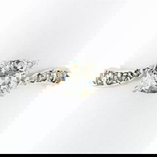 Antique Edwardian 18K Gold Platinum 0.90 ctw Diamond Wavy Accents Engagement Rin: An antique edwardian solid 18k rosy yellow gold & platinum wavy engagement ring, with 1 old mine cushion cut natural diamond (I - SI2 ; 0.75ct ), and 10 old rose cut natural diamonds (H/I - SI1/SI2; 0