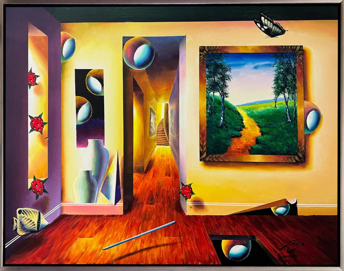 Yearning for Escape by Ferjo: Amazing original acrylic on canvas. Hand signed by artitst. This artwork comes beautifully framed and ready to hang. Art size 36x48"