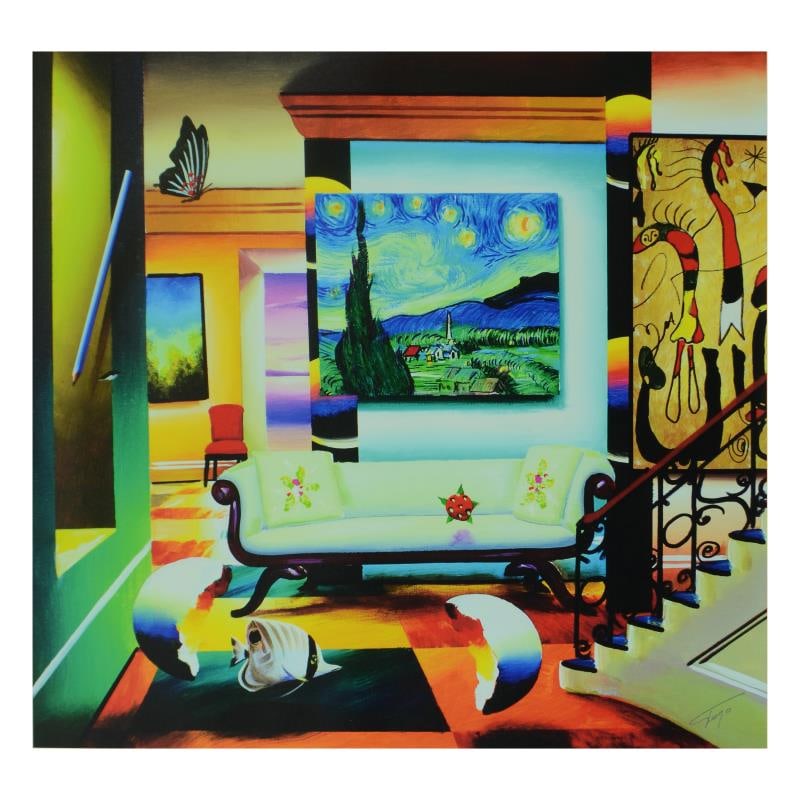 Salon Of Van Gogh by Ferjo: "Salon Of Van Gogh" is a limited edition giclee on canvas bearing Ferjos authorized signature. Includes Letter of Authenticity. Measures approx. 24" x 22" (image). This item requires special handling