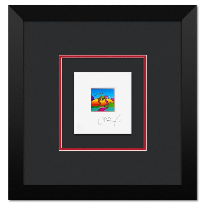 Sail Profile by Peter Max: "Sail Profile" is a limited edition lithograph on paper by Peter Max, numbered and hand signed by the artist. This piece comes framed. Includes Certificate of Authenticity from Peter Max Studios. Meas