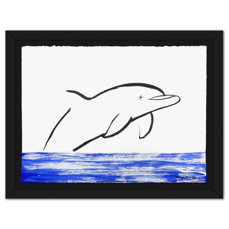 Dolphin by Wyland Original: "Dolphin" is an original sumi ink painting on paper by Wyland, hand signed by the artist. This piece comes custom framed. Includes Letter of Authenticity. Measures approx. 30" x 37" (frame), 23" x 30"