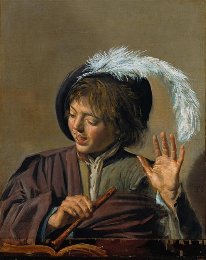 Frans Hals - Singing Boy with Flute: Artist: Frans Hals - Title: Singing Boy with Flute - Medium: Fine Art Reproduction Giclee on Canvas - Image Size: Approximately 32 inches x 25.25 inches - Unframed on Unstretched Canvas - Biography: F