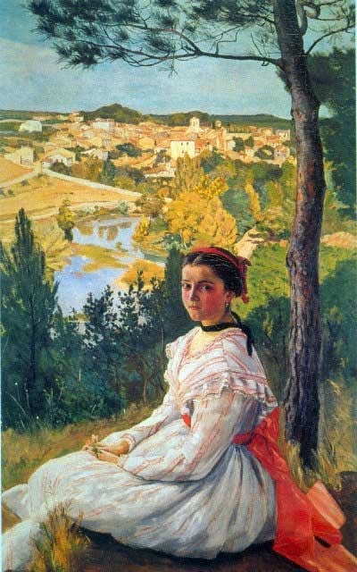 Bazille - Castelnau Le Lez: Artist: Frederic Bazille - Title: Castelnau Le Lez - Medium: Fine Art Reproduction Giclee on Canvas - Image Size: Approximately 20 inches x 12.5 inches - Unframed on Unstretched Canvas - Biography: Fr