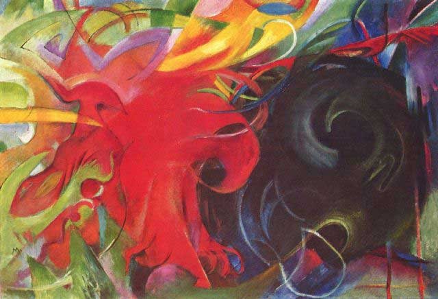 Franz Marc - Fighting Forms: Artist: Franz Marc - Title: Fighting Forms - Medium: Fine Art Reproduction Giclee on Canvas - Image Size: Approximately 13.5 inches x 20 inches - Unframed on Unstretched Canvas - Biography: Franz Mori