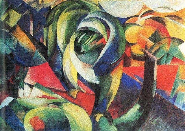 Franz Marc -The Mandrill: Artist: Franz Marc - Title: The Mandrill - Medium: Fine Art Reproduction Giclee on Canvas - Image Size: Approximately 14 inches x 20 inches - Unframed on Unstretched Canvas - Biography: Franz Moritz W