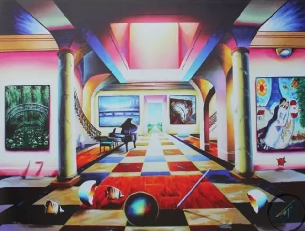 FERJO MELTING TIME ACROSS FROM THE BRIDGE SIGNED ORIGINAL: FERJO MELTING TIME ACROSS FROM THE BRIDGE Medium: Serigraph on Paper Limited Edition: 350 Signature: Hand-signed by the artist at the bottom of the image Size: Approximately 12" x 16" Framed: Unframed