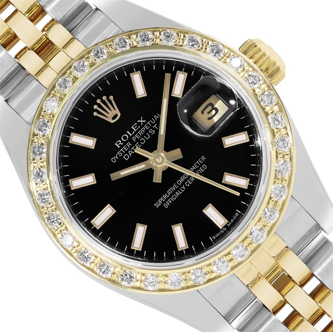 Rolex Ladies Quickset 2Tone 18K Diamond Bezel Datejust Hidden Clasp Jubilee Band: One Rolex Ladies Pre Owned Two Tone 18K Yellow Gold & Stainless Steel Rolex Datejust Polished, Serviced & Electronically Tested, Rolex Yellow Gold & Stainless Steel Case: 26mm, Rolex Yellow Gold Crown