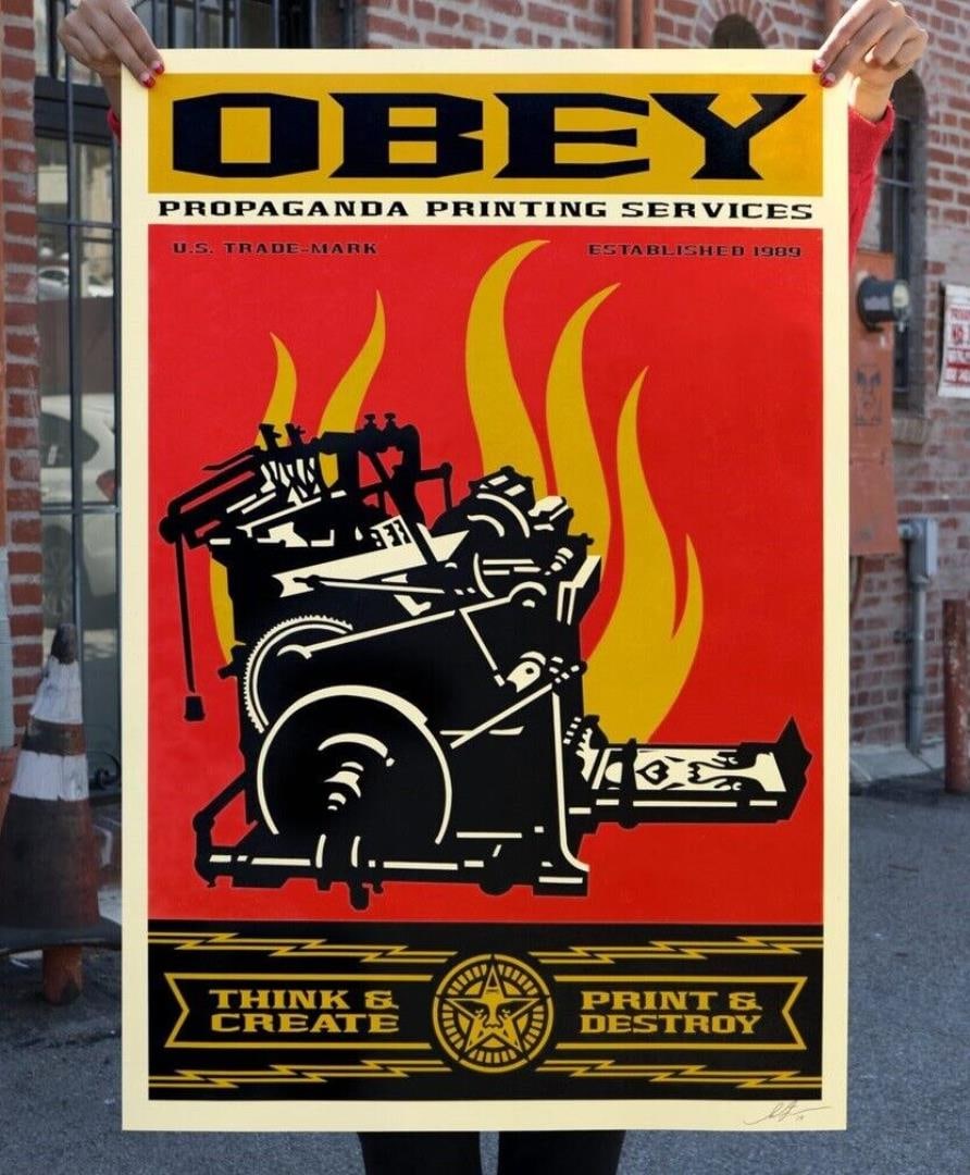 Obey by Shepard Fairey: A hand-signed Classic Street Art poster by Shepard Fairey. One of the artist's signature images, pencil-signed with COA sticker. Poster is 36x24 unframed.