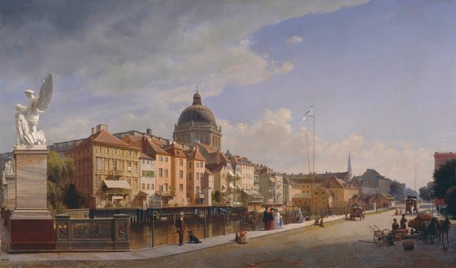 Eduard Gaertner - Rear View of the Houses: Artist: Eduard Gaertner - Title: Rear View of the Houses - Medium: Fine Art Reproduction Giclee on Canvas - Image Size: Approximately 11.75 inches x 20 inches - Unframed on Unstretched Canvas - Biogra
