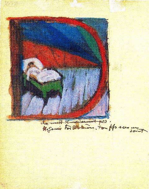 Franz Marc -Vignette 'D': Artist: Franz Marc - Title: Vignette 'D' - Medium: Fine Art Reproduction Giclee on Canvas - Image Size: Approximately 20 inches x 15.75 inches - Unframed on Unstretched Canvas - Biography: Franz Morit