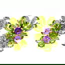 Large 14K Rose Gold Pear Green Peridot & Amethyst Happy Colorful Cluster Earring