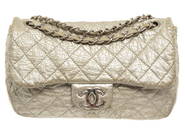 Chanel Silver Crinkle Flap Shoulder Bag