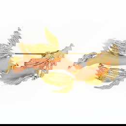 Vintage 14k Yellow Gold Large Natural Angel Skin Coral Branch & Leaf Brooch