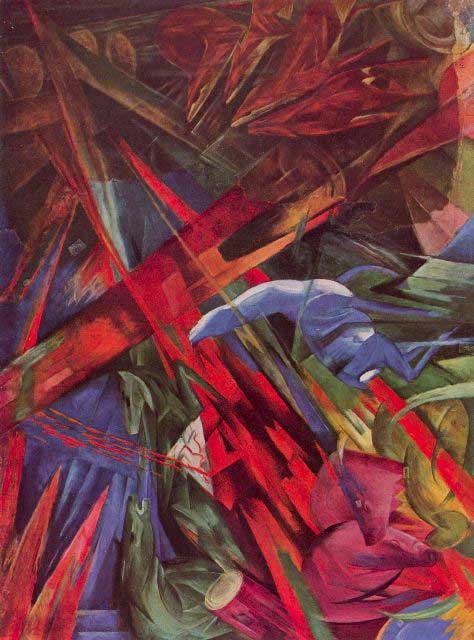 Franz Marc - Animal Fates: Artist: Franz Marc - Title: Animal Fates - Medium: Fine Art Reproduction Giclee on Canvas - Image Size: Approximately 20 inches x 14.75 inches - Unframed on Unstretched Canvas - Biography: Franz Morit