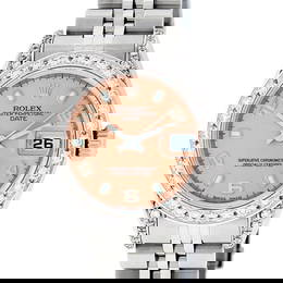 Rolex Ladies Stainless Steel Quickset Salmon Dial Diamond Lugs Date Wristwatch