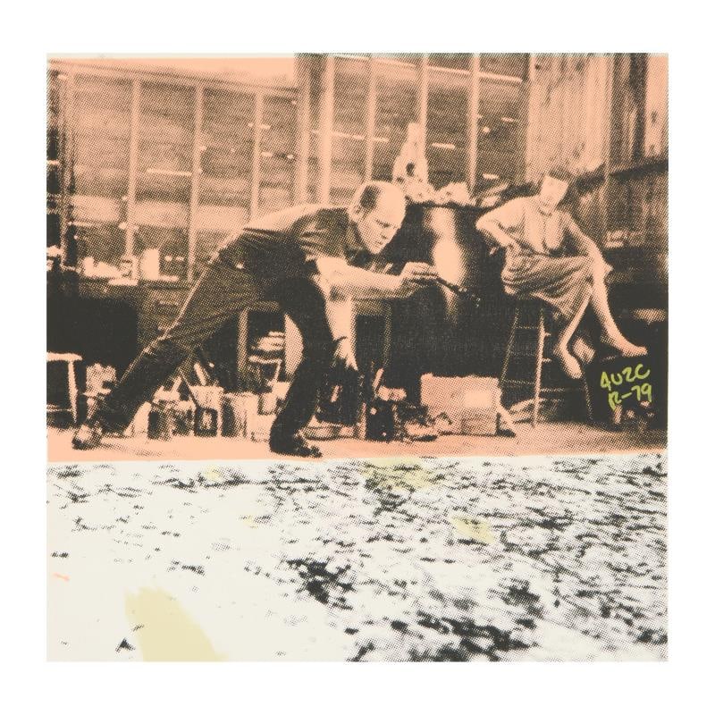 Jackson Pollock at Work by "Ringo" Daniel Funes: "Jackson Pollock at Work" is a one-of-a-kind hand-pulled silkscreen on canvas by Ringo (Daniel Funes) - protege of Andy Warhol's apprentice, Steve Kaufman. This piece is hand signed by the artist and