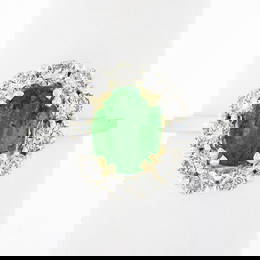 NEW Classic 18K TT Gold 2.11 ctw Oval Emerald Solitaire w/ Round Diamond Halo Ri