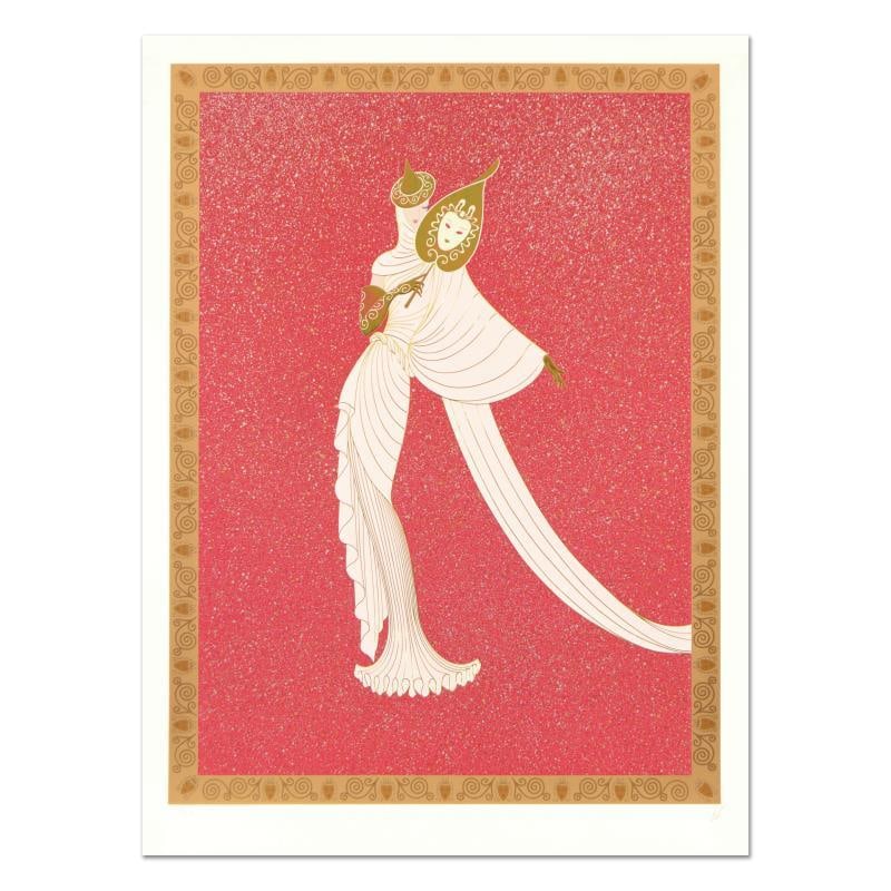 Tanagra Red by Erte (1892-1990): "Tanagra Red" is a hand signed limited edition serigraph on paper by Erte (1892-1990), numbered 70/100. Includes Certificate of Authenticity. Measures approx. 30.5" x 41" (border), 27.5" x 36.5" (imag