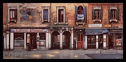 Pradzynski "Caffe Poggi": Pradzynski "Caffe Poggi" Hand Signed and Numbered Limited Edition Serigraph on Paper Dimensions: 23.5 x 50.5 Inches (Note: Edition number received may differ from photo)