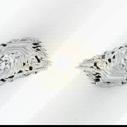 Antique Art Deco 18k White Gold.21 ctw Diamond Solitaire Filigree Engagement Rin