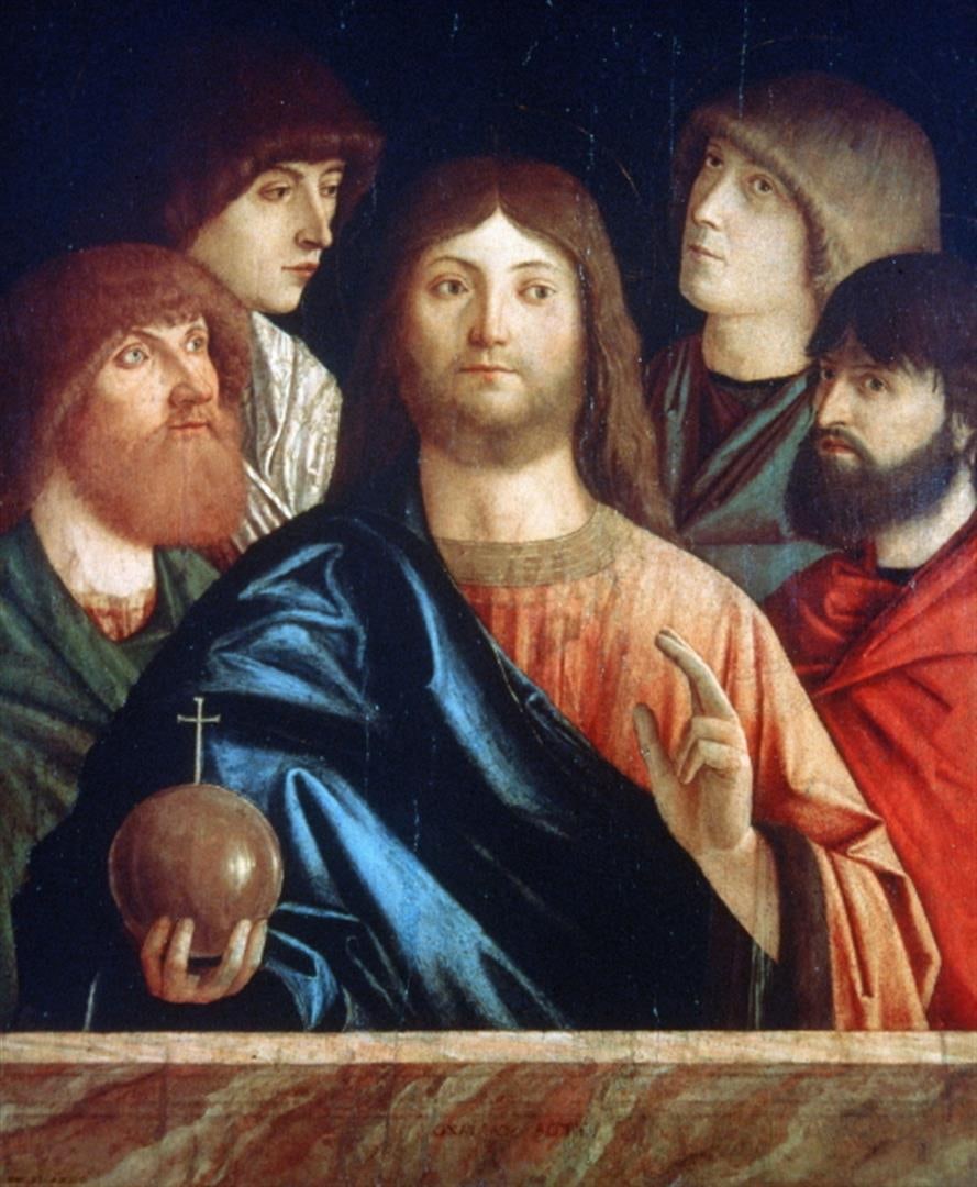Vittore Carpaccio - Christ with Four Apostles: Artist: Vittore Carpaccio - Title: Christ with Four Apostles - Medium: Fine Art Giclee on Canvas - Image Size: Approximately 32 inches x 26.5 inches - Unframed on Unstretched Canvas - Biography: Vitto